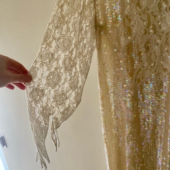 Vintage Sequin Lace Asymmetrical Party Wedding Holiday Dress Size Medium Silk - Picture 3 of 8